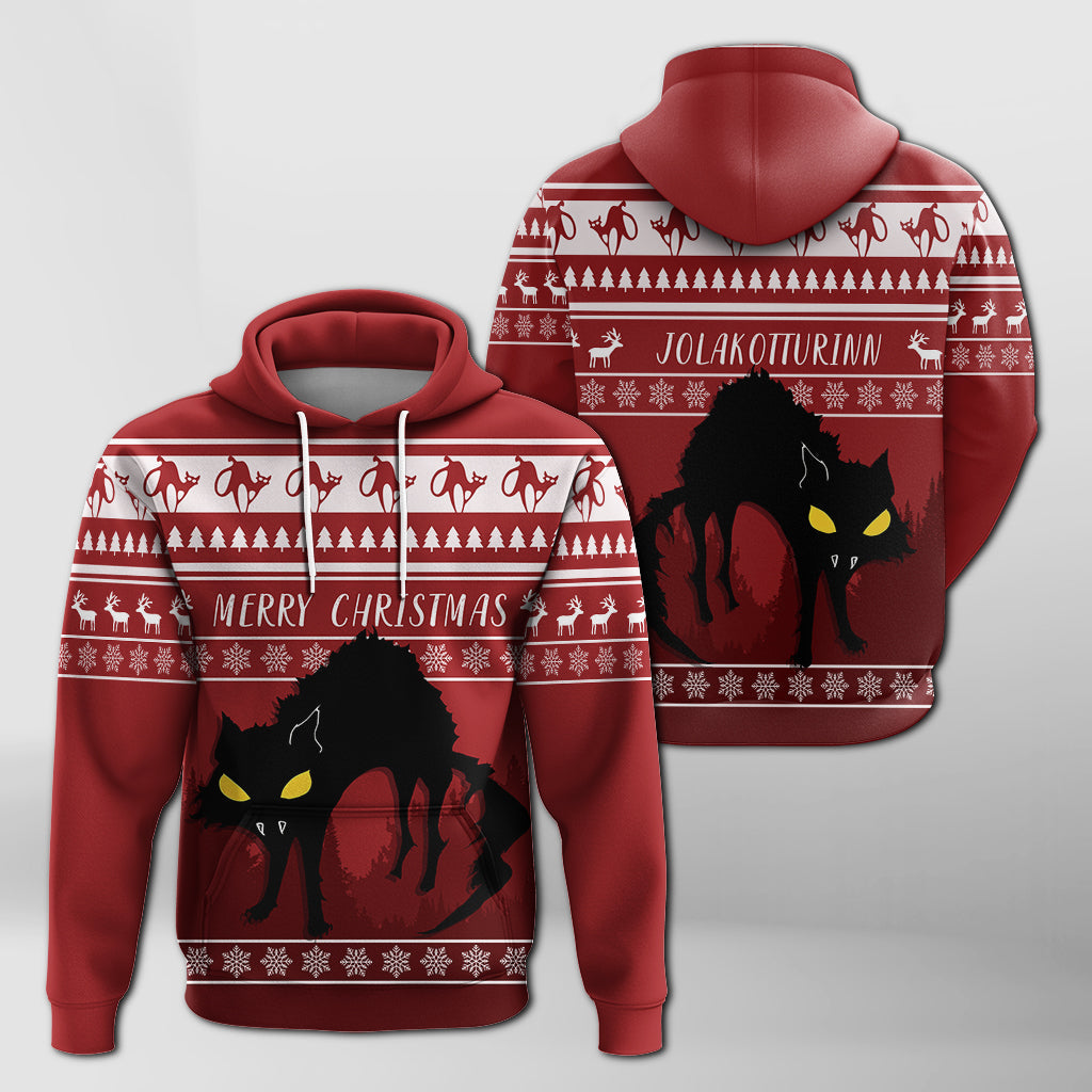 Jolakotturinn Iceland Yule Cat With Christmas Pattern Hoodie