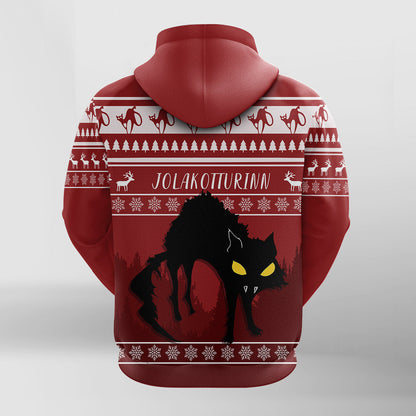 Jolakotturinn Iceland Yule Cat With Christmas Pattern Hoodie