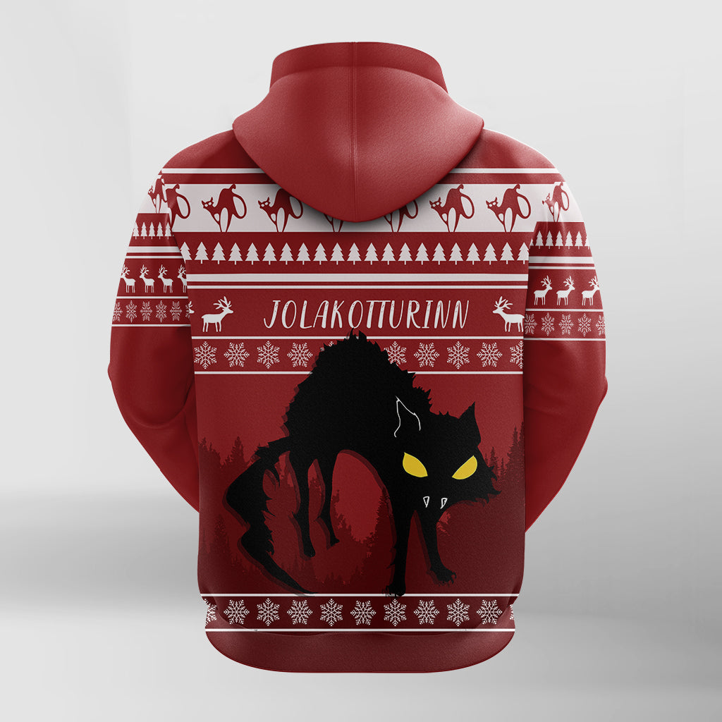 Jolakotturinn Iceland Yule Cat With Christmas Pattern Zip Hoodie