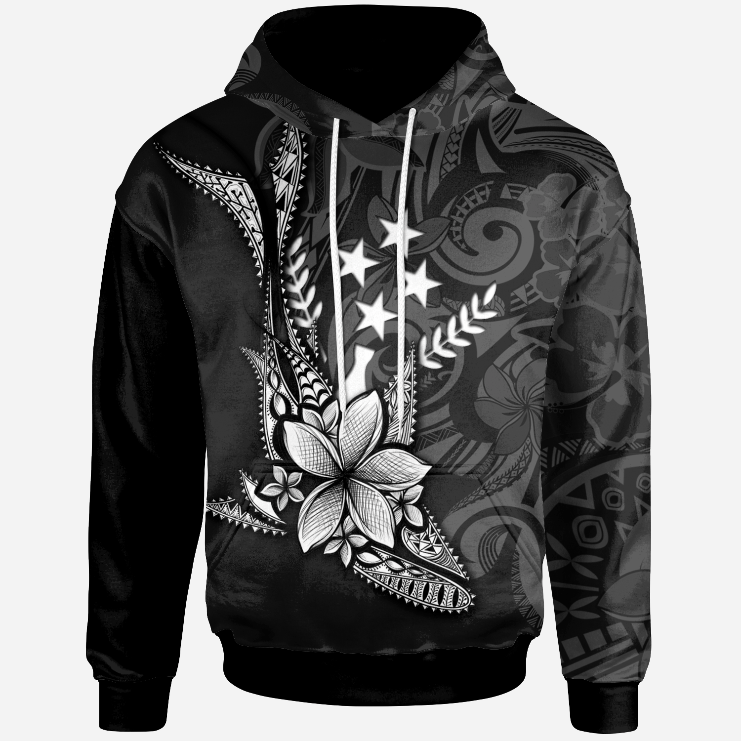 Kosrae State Hoodie Fish With Plumeria Flowers Style