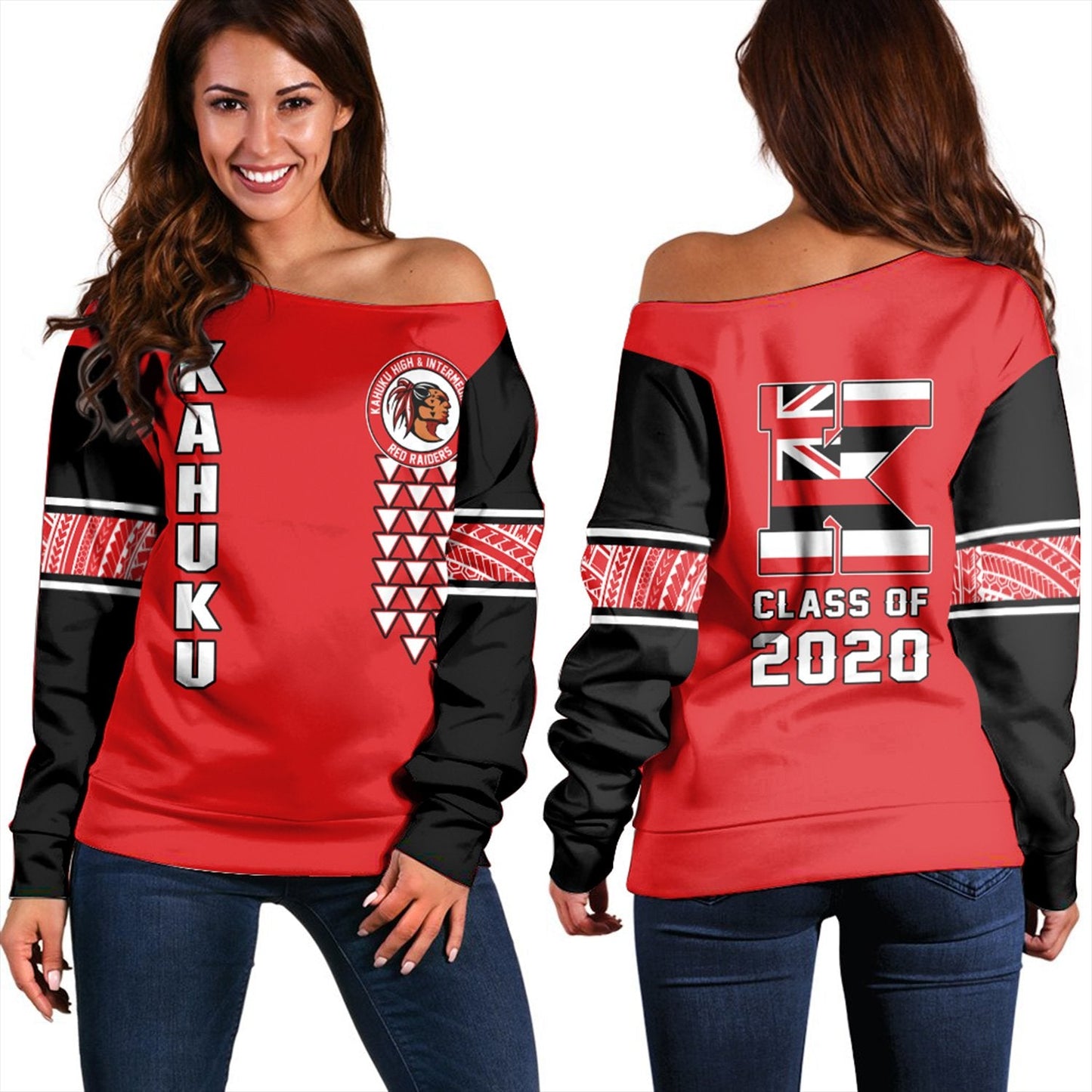 (Personalised) Hawaii Kahuku High Custom Your Class Women's Off Shoulder Sweatshirt AH