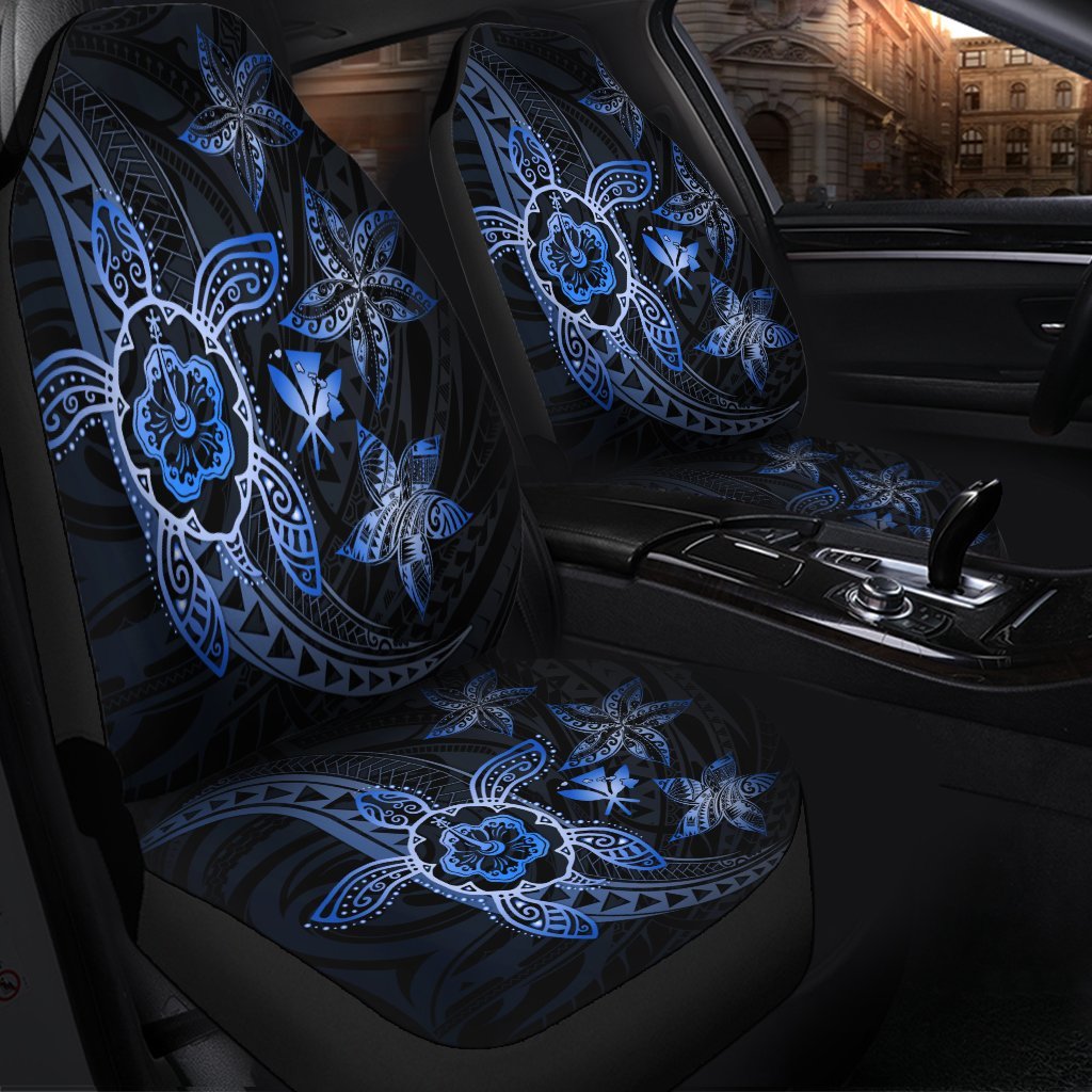 Kanaka Map Hibiscus Plumeria Turtle Art Blue Polynesian Car Seat Covers AH