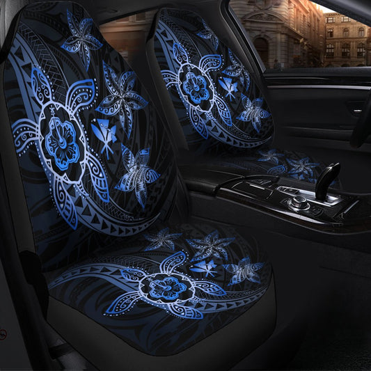 Kanaka Map Hibiscus Plumeria Turtle Art Blue Polynesian Car Seat Covers AH