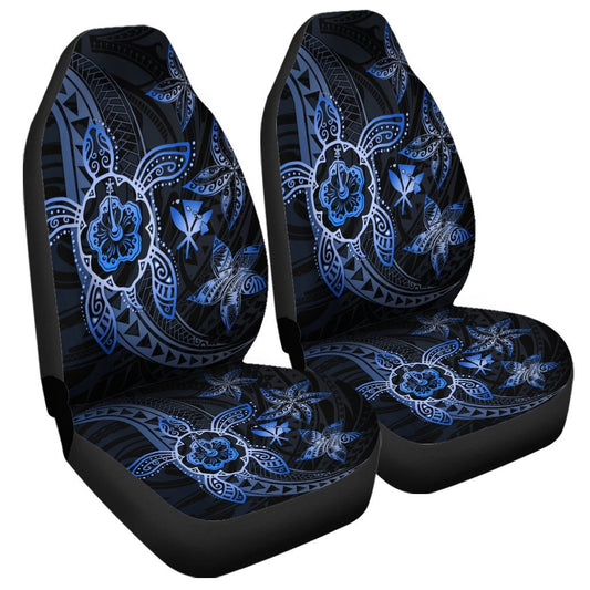 Kanaka Map Hibiscus Plumeria Turtle Art Blue Polynesian Car Seat Covers AH