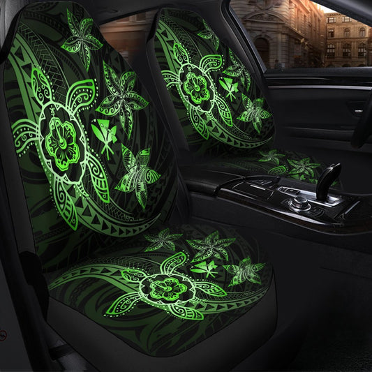 Kanaka Map Hibiscus Plumeria Turtle Art Green Polynesian Car Seat Covers AH