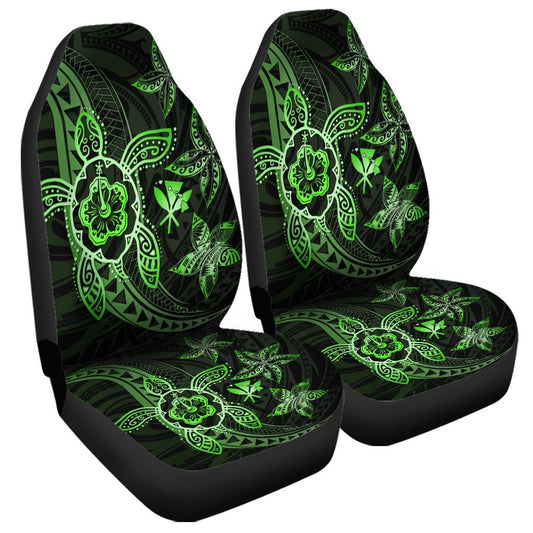 Kanaka Map Hibiscus Plumeria Turtle Art Green Polynesian Car Seat Covers AH