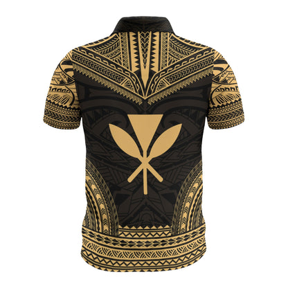 Hawaii Custom Personalised Polo Shirt - Kanaka Maoli Polynesian Chief Tattoo Gold Version