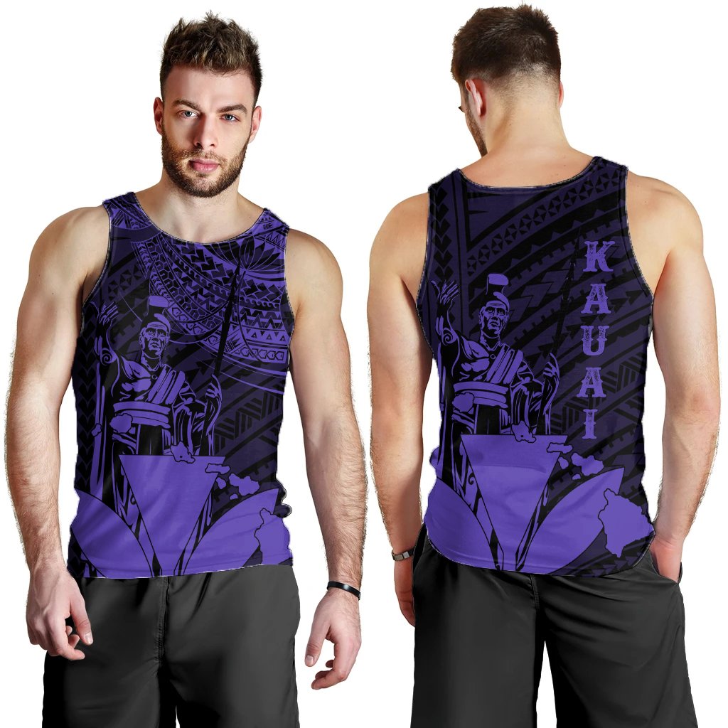 Hawaiian King Kanaka Map Polynesian Kauai Men's Tank Top Purple Hala Style AH