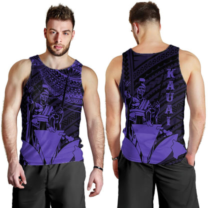 Hawaiian King Kanaka Map Polynesian Kauai Men's Tank Top Purple Hala Style AH