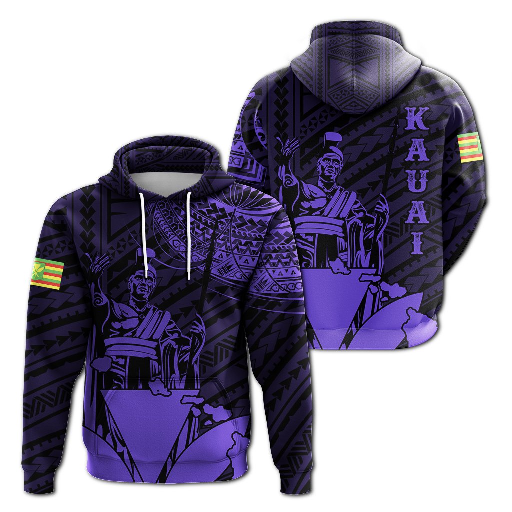 Hawaiian King Kanaka Map Polynesian Kauai Hoodie Purple Hala Style AH