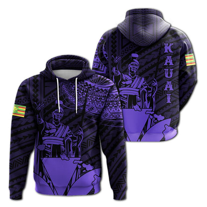 Hawaiian King Kanaka Map Polynesian Kauai Hoodie Purple Hala Style AH