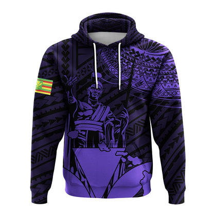 Hawaiian King Kanaka Map Polynesian Kauai Hoodie Purple Hala Style AH