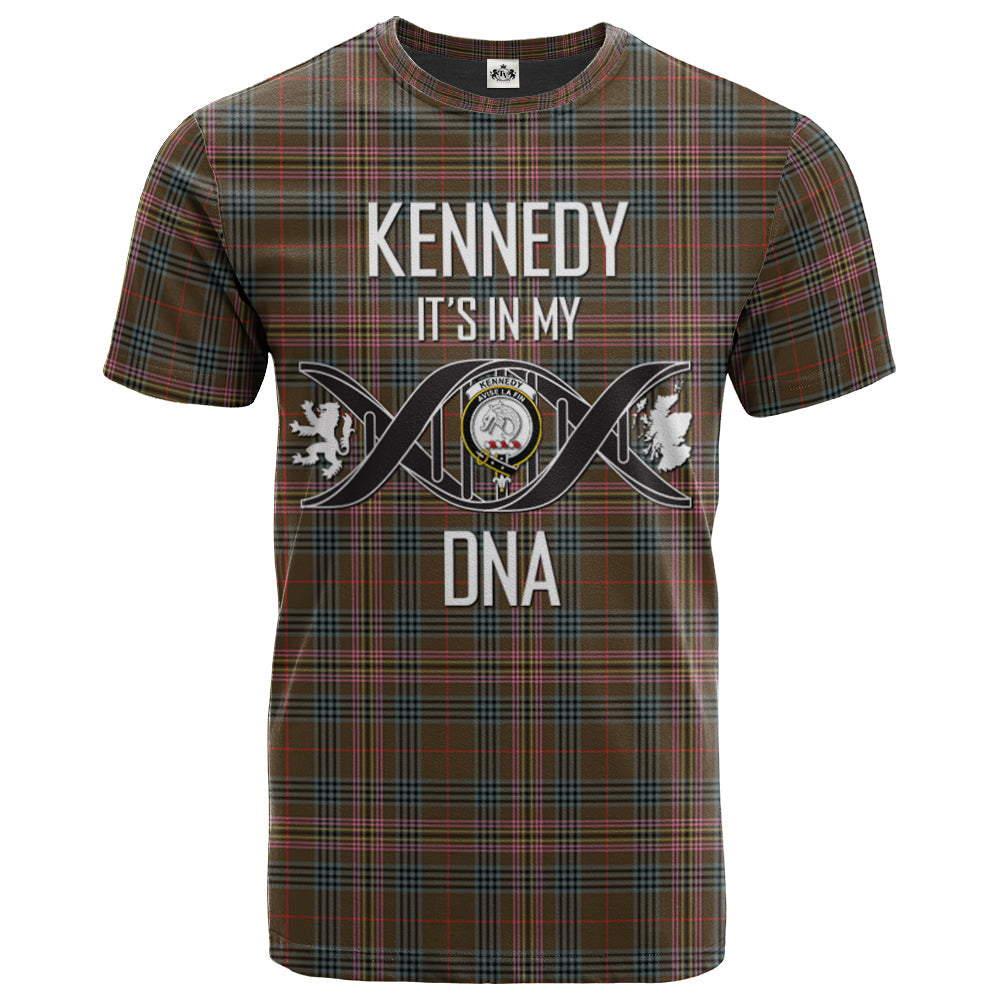 Printivon Kennedy Weathered Clan DNA In Me Tartan Crest T Shirt