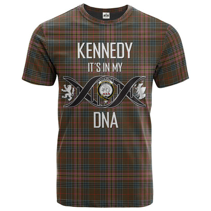Printivon Kennedy Weathered Clan DNA In Me Tartan Crest T Shirt