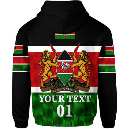 Custom Kenya Coat Of Arms Zip Hoodie Flag Vibes