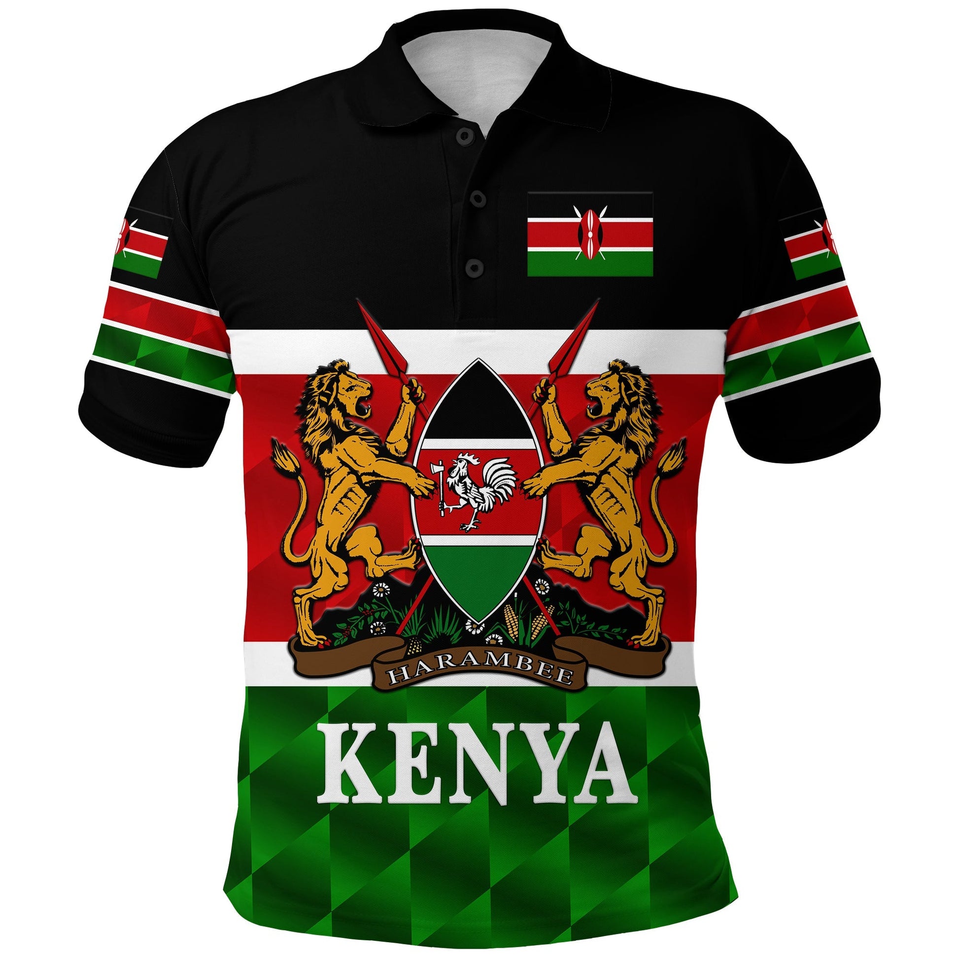 Kenya Polo Shirt Coat Of Arms Flag Vibes