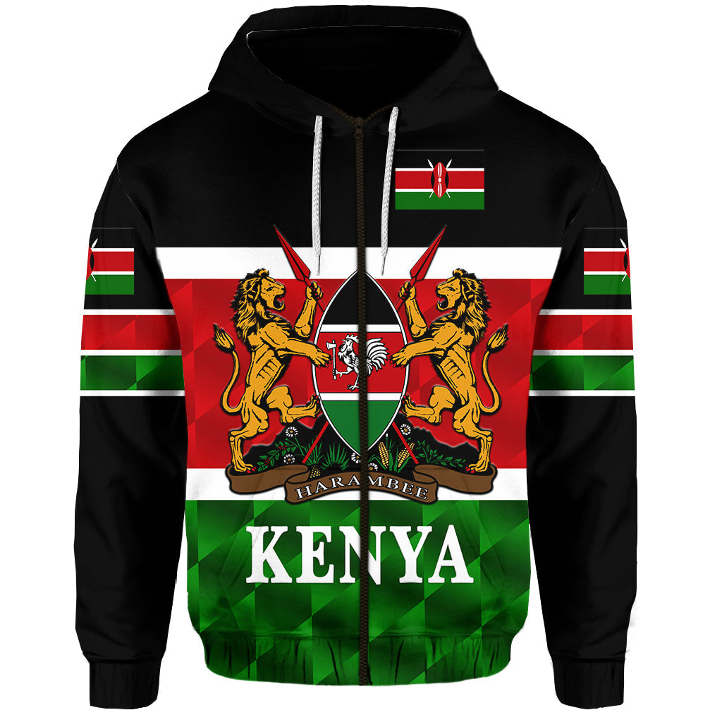 Kenya Coat Of Arms Zip Hoodie Flag Vibes