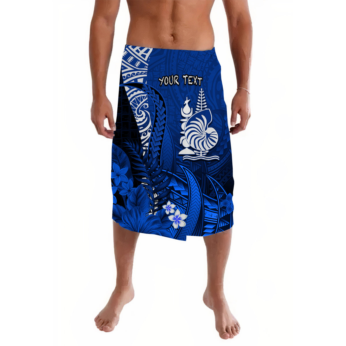 (Custom Personalised) New Caledonia Lavalava Nautilus Blue Polynesian Hibiscus