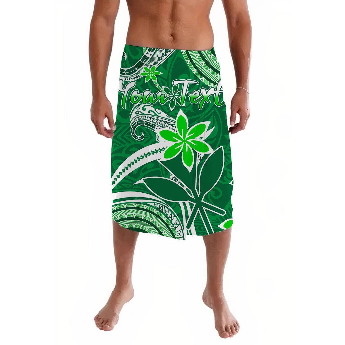 (Custom Personalised) Hawaii Flowers Wave Lavalava Kanaka Maoli Green Polynesian
