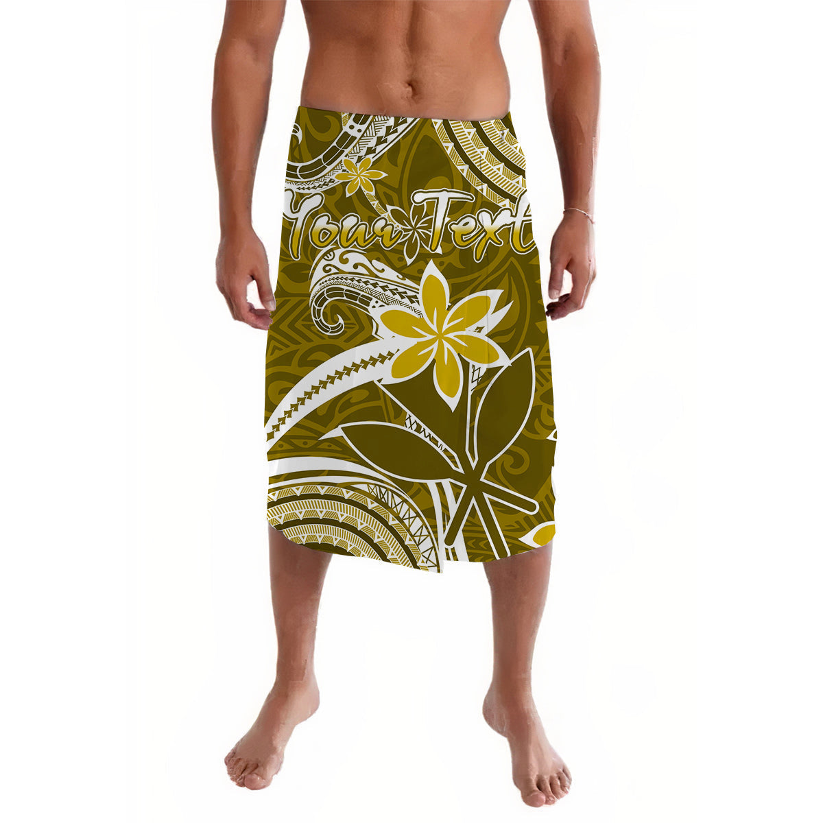 (Custom Personalised) Hawaii Flowers Wave Lavalava Kanaka Maoli Gold Polynesian