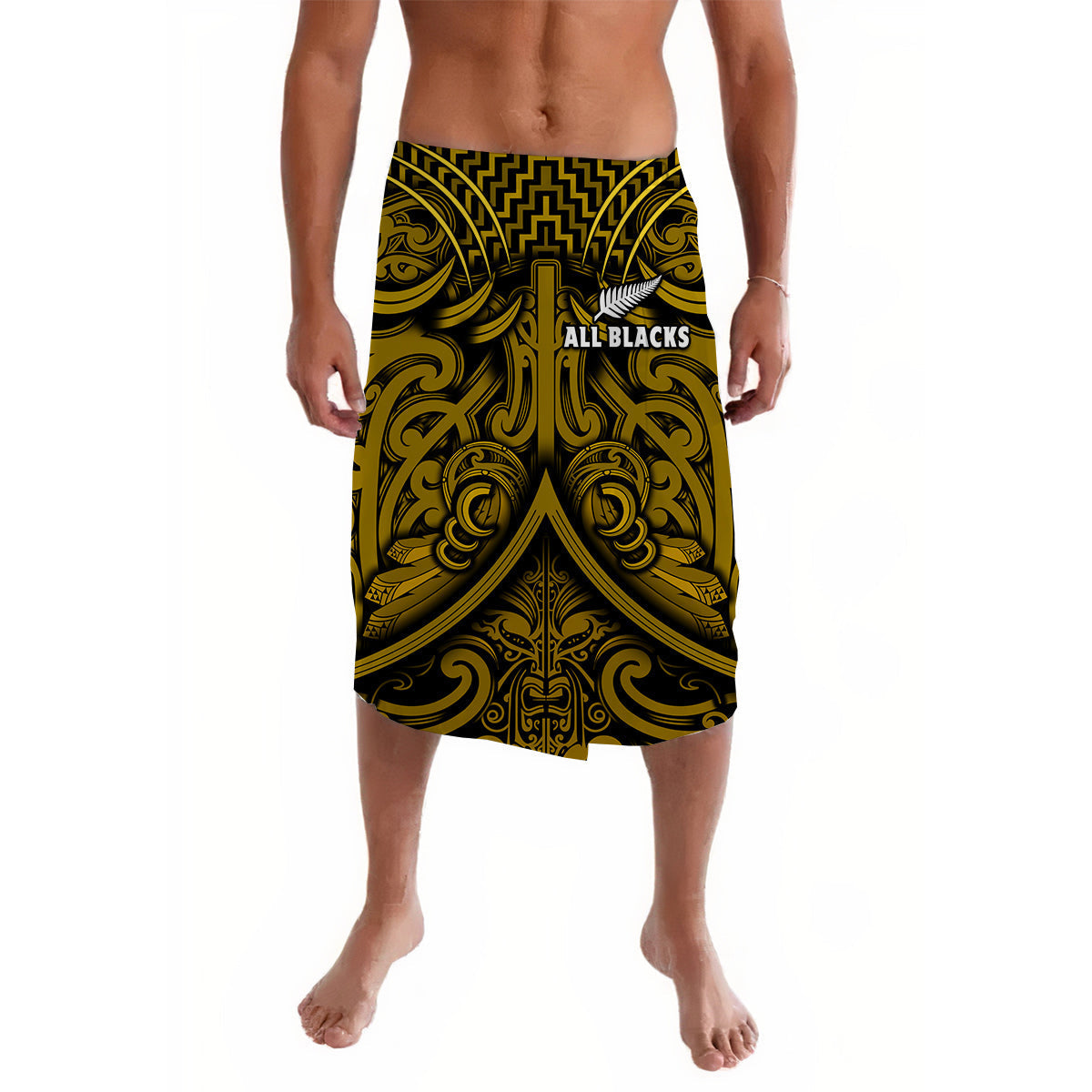 New Zealand Silver Fern Rugby Lavalava All Black Gold NZ Maori Pattern