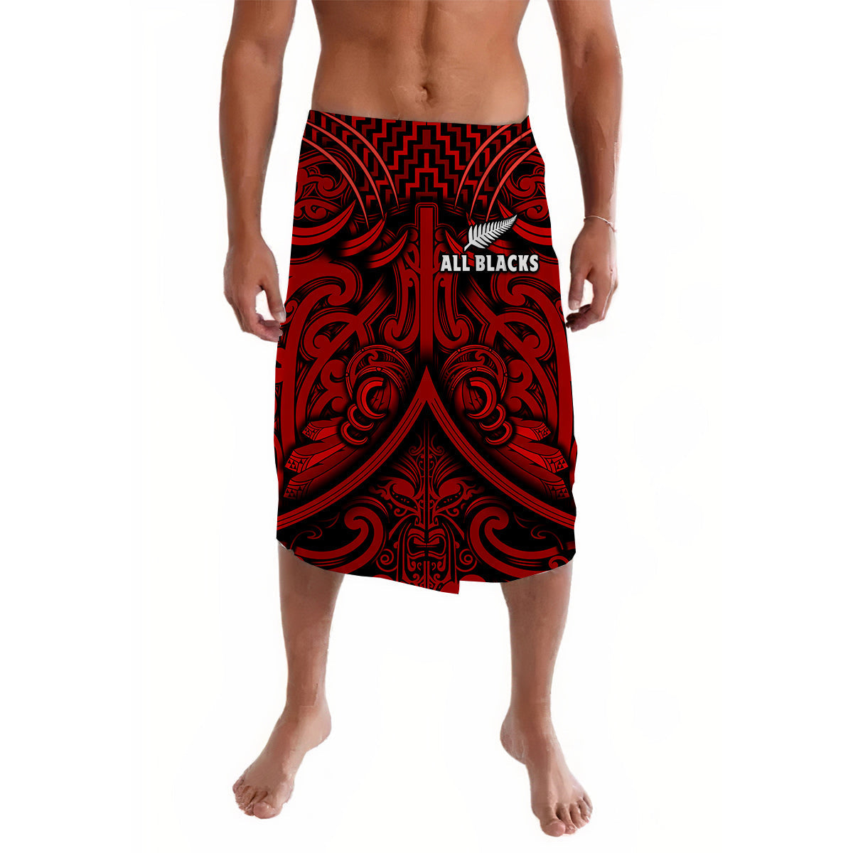 New Zealand Silver Fern Rugby Lavalava All Black Red NZ Maori Pattern