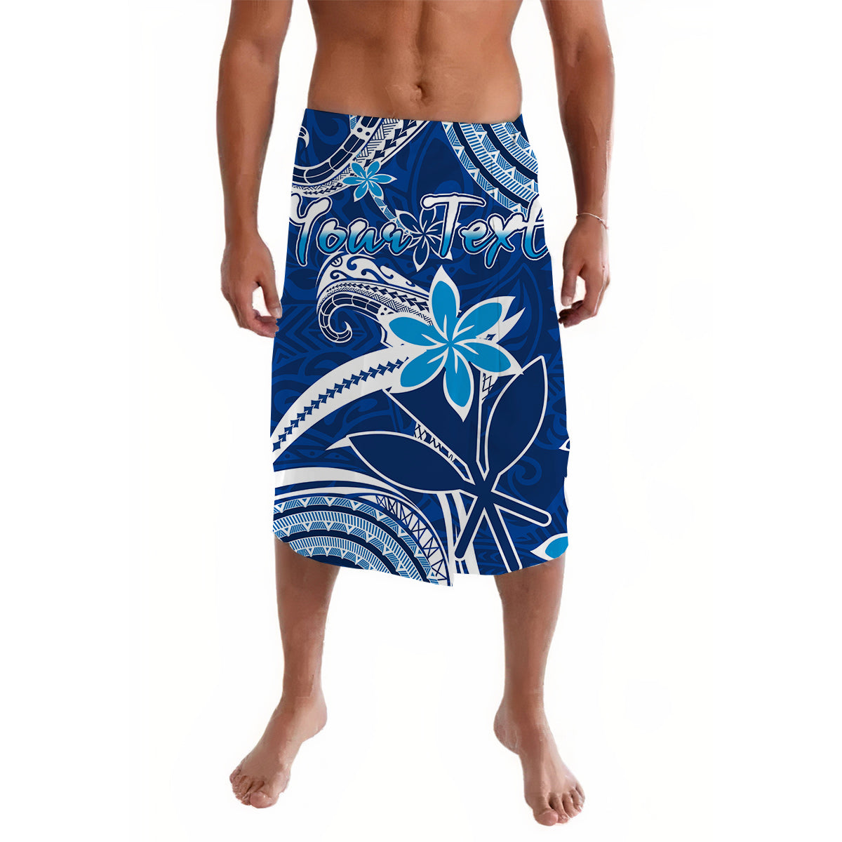 (Custom Personalised) Hawaii Flowers Wave Lavalava Kanaka Maoli Blue Polynesian