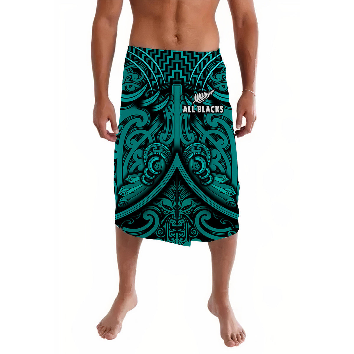 New Zealand Silver Fern Rugby Lavalava All Black Turquoise NZ Maori Pattern