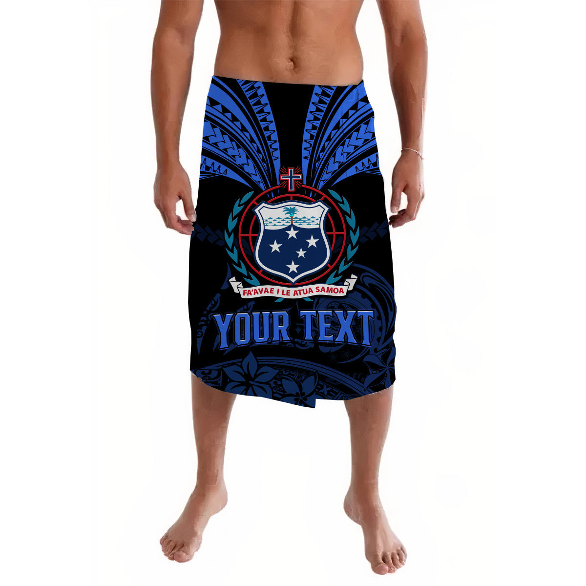 (Custom Personalised) Samoa Tatau Lavalava Blue Polynesian Ula Nifo
