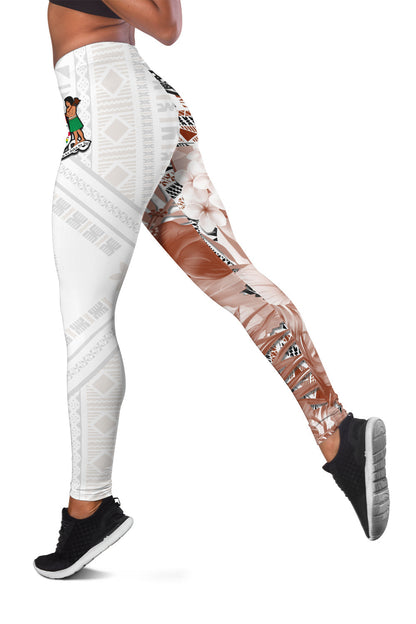 Fiji Tapa Women Legging White Fijian Masi Be Loved Hibiscus Ver.01