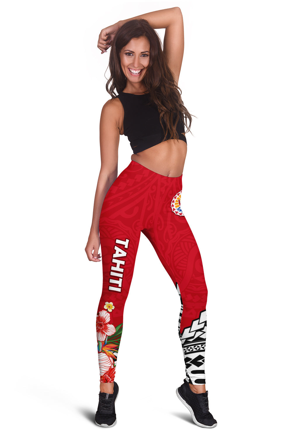 Tahiti Islands Leggings Polynesian Shark Mix Tropical Flowers Ver.01