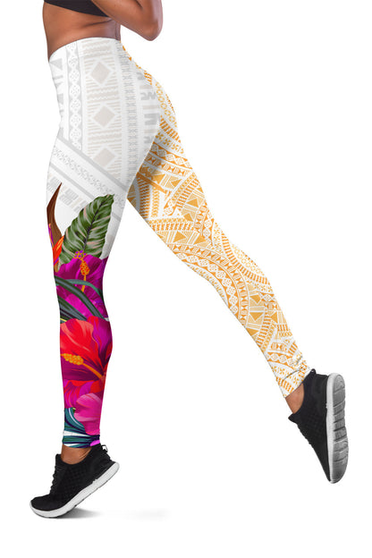 Fiji Tapa Women Legging White Fijian Masi Be Loved Hibiscus Ver.03