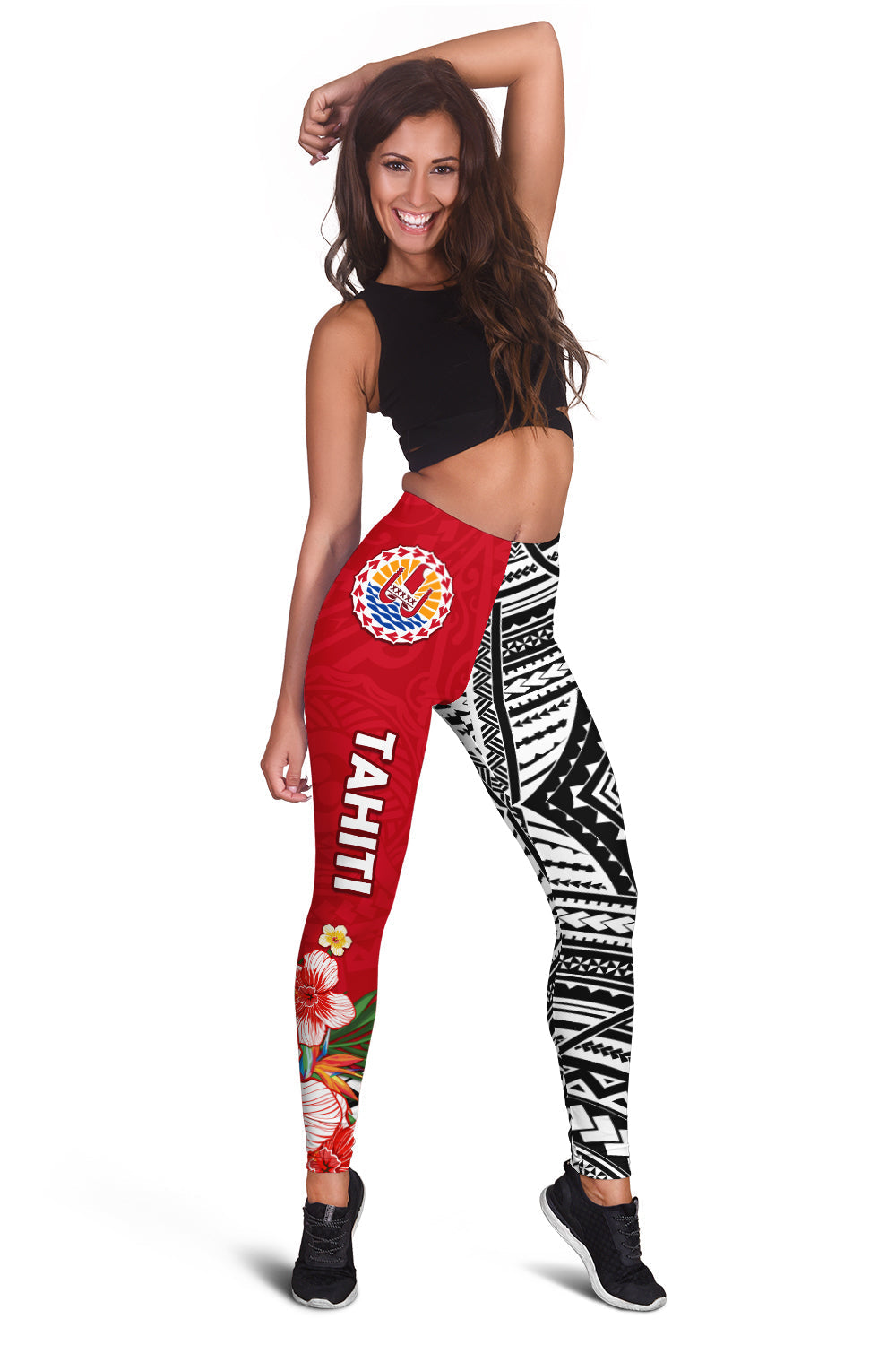 Tahiti Islands Leggings Polynesian Shark Mix Tropical Flowers Ver.02
