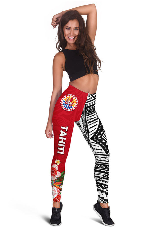 Tahiti Islands Leggings Polynesian Shark Mix Tropical Flowers Ver.02