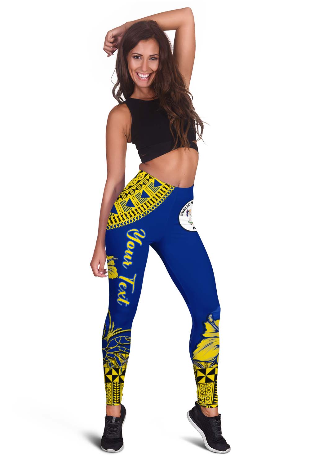 Custom Personalised Niue Hiapo Women Leggings Rock of Polynesia Tapa Niuean Crab Happy Day