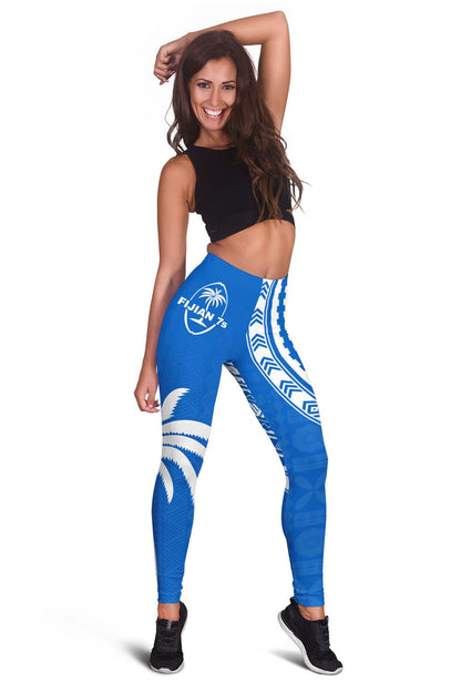 Fiji Rugby Sevens Women Leggings Fijian 7s Tapa Polynesian Blue Ver.01