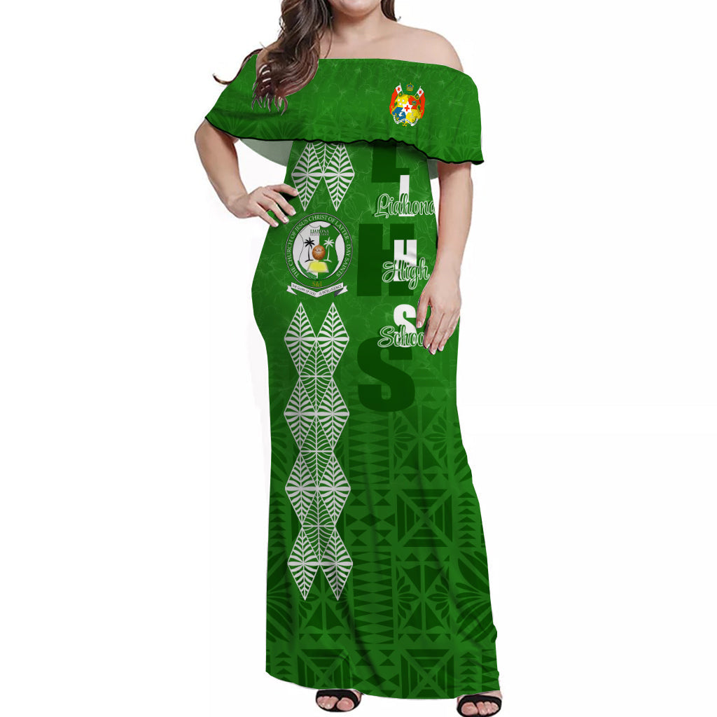 Tonga Liahona High School Hibiscus Off Shoulder Long Dress LHS Old Girls