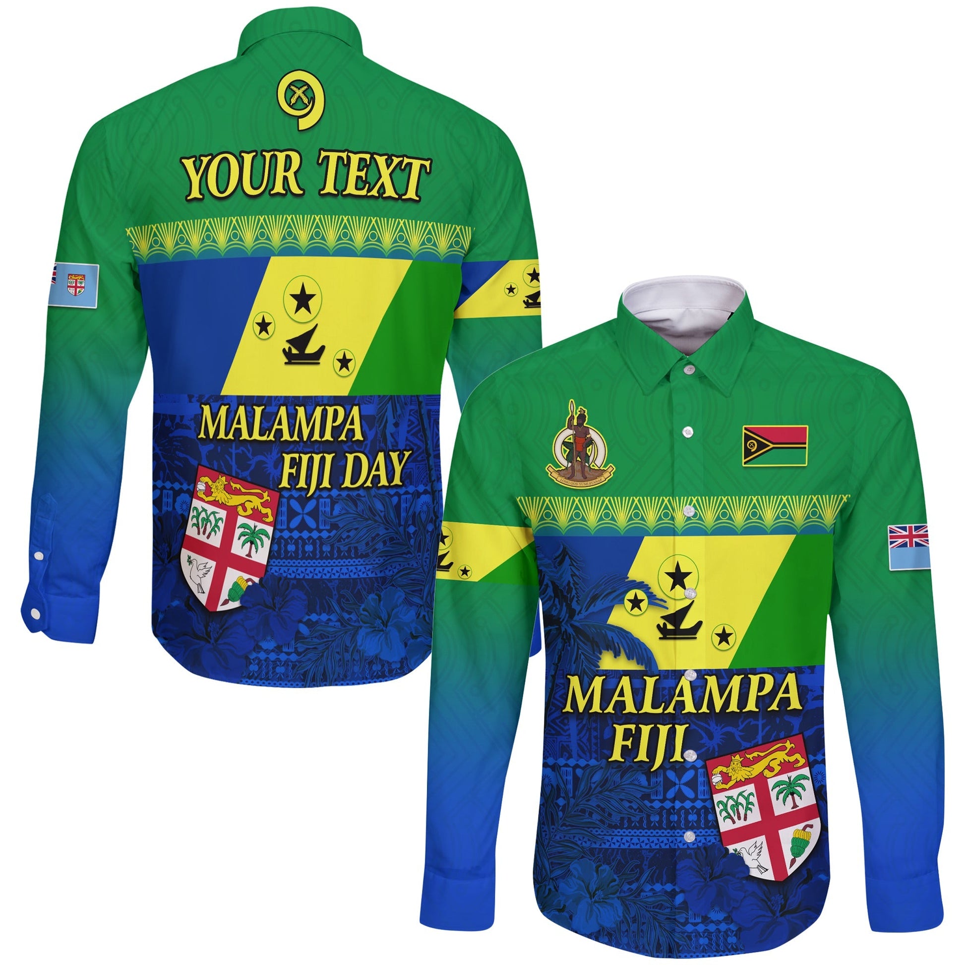 (Custom Personalised) Malampa Fiji Day Long Sleeve Button Shirt Vanuatu Polynesia mix Flowers