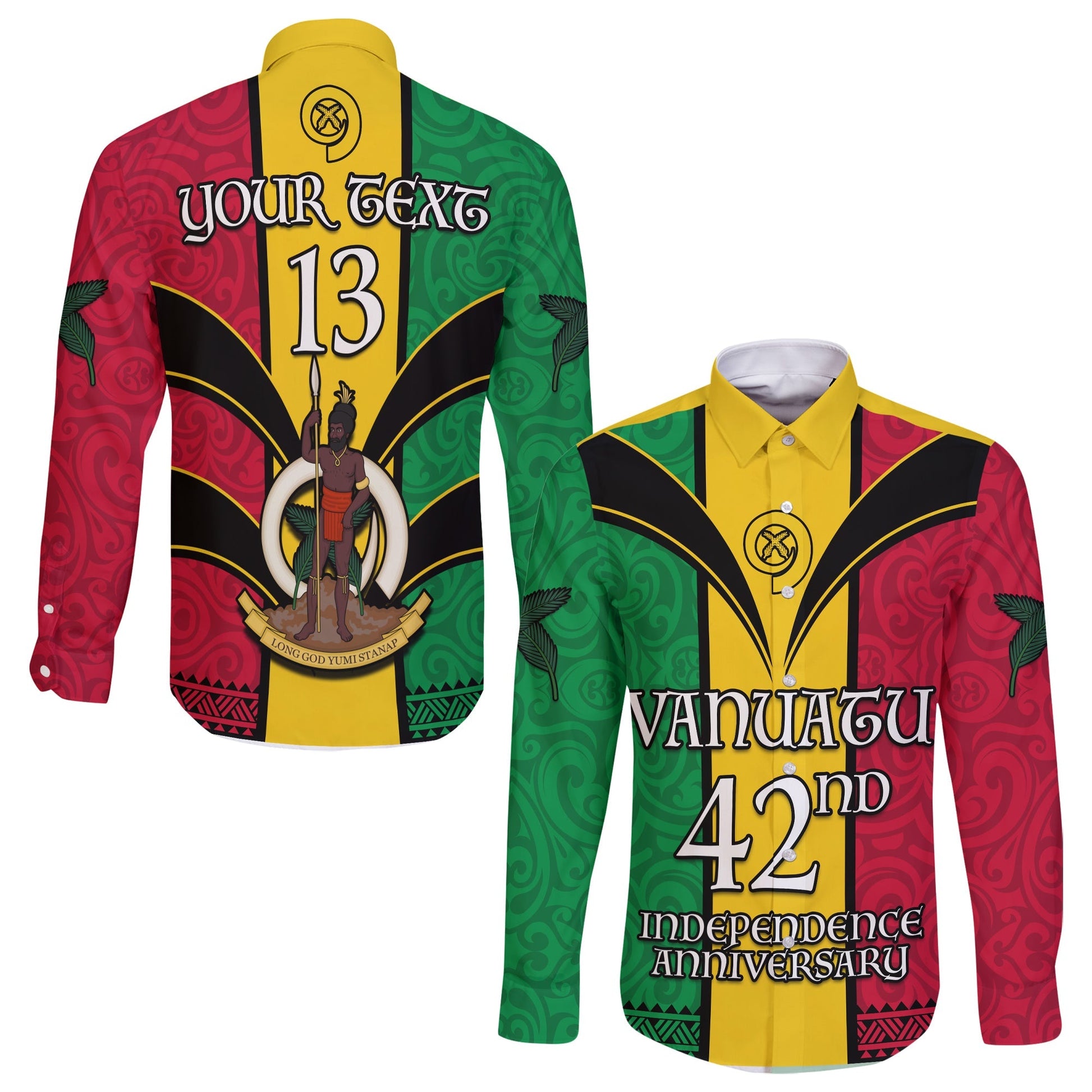 (Custom Text and Number) Vanuatu 1980 Long Sleeve Button Shirt Vanuatuan Independence Day