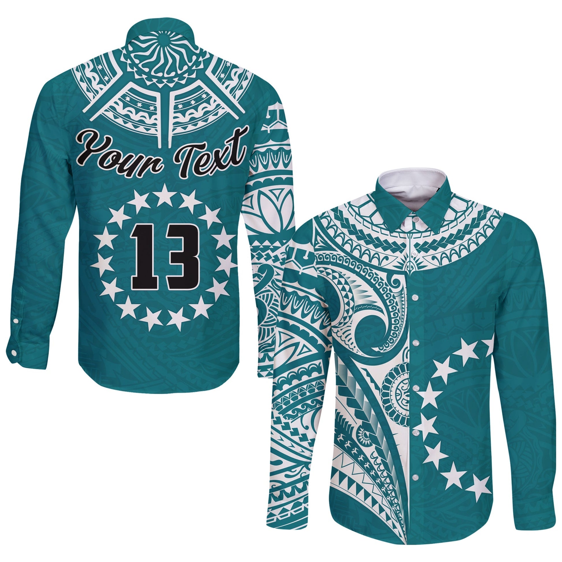 (Custom Text and Number) Cook Islands Tatau Long Sleeve Button Shirt Symbolize Passion Stars Version Blue
