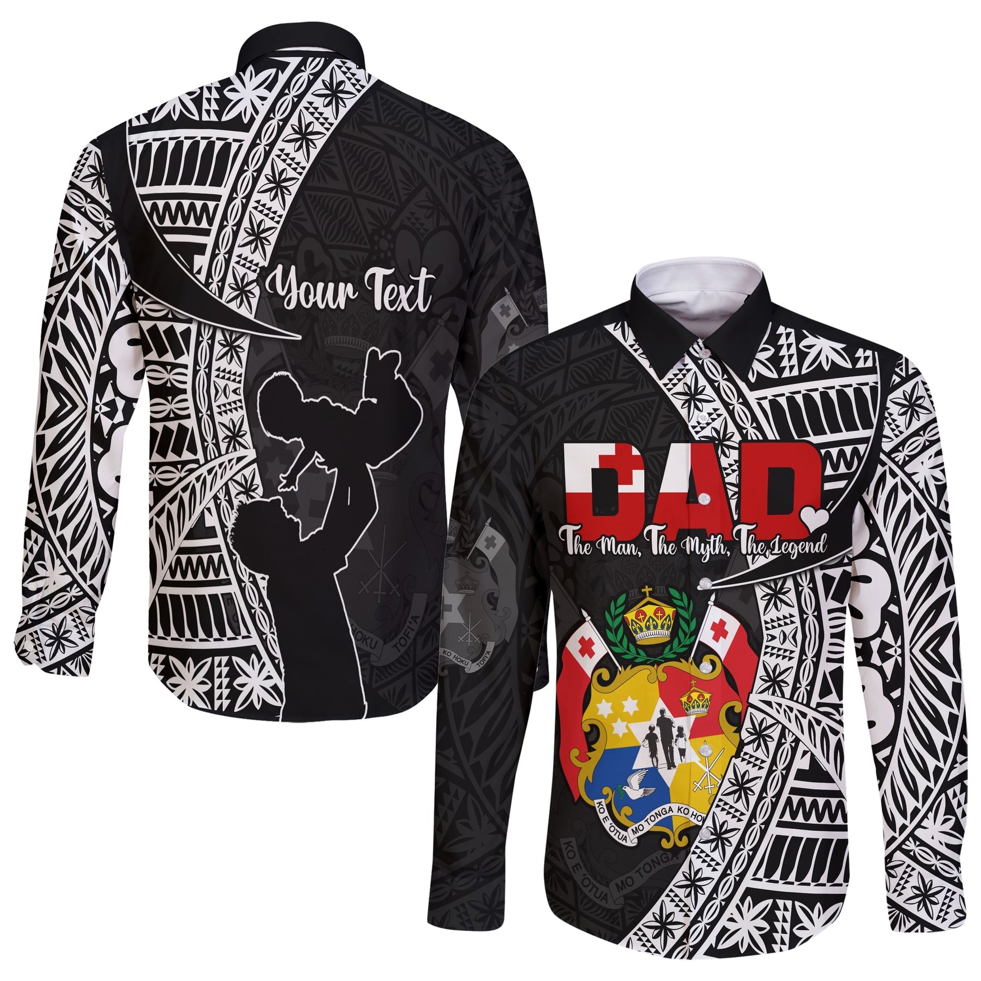 (Custom Personalised) Tonga Long Sleeve Button Shirt Happy Tongan Fathers Day