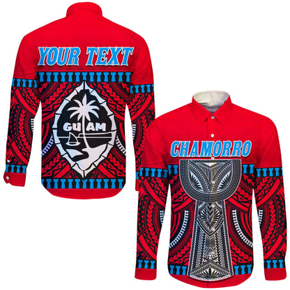 (Custom Personalised) Guam Chamorro Long Sleeve Button Shirt Latte Stone Red Polynesian Haligi