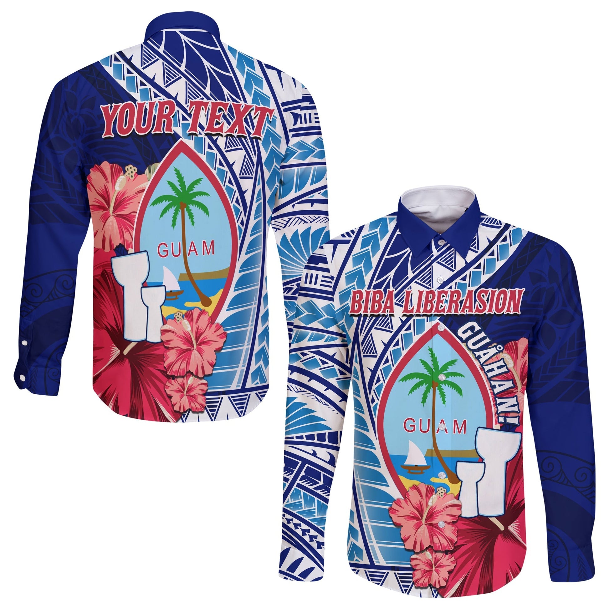 (Custom Personalised) Guam Chamorro Long Sleeve Button Shirt Happy Liberation Day Latte Stone