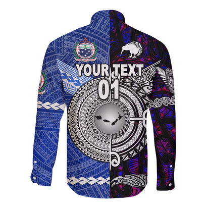 (Custom Personalised) Samoa And New Zealand Hawaii Long Sleeve Button Shirt Together Purple