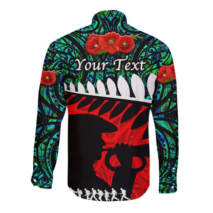 (Custom Personalised) New Zealand Maori ANZAC Hawaii Long Sleeve Button Shirt Remembrance Soldier Turquoise