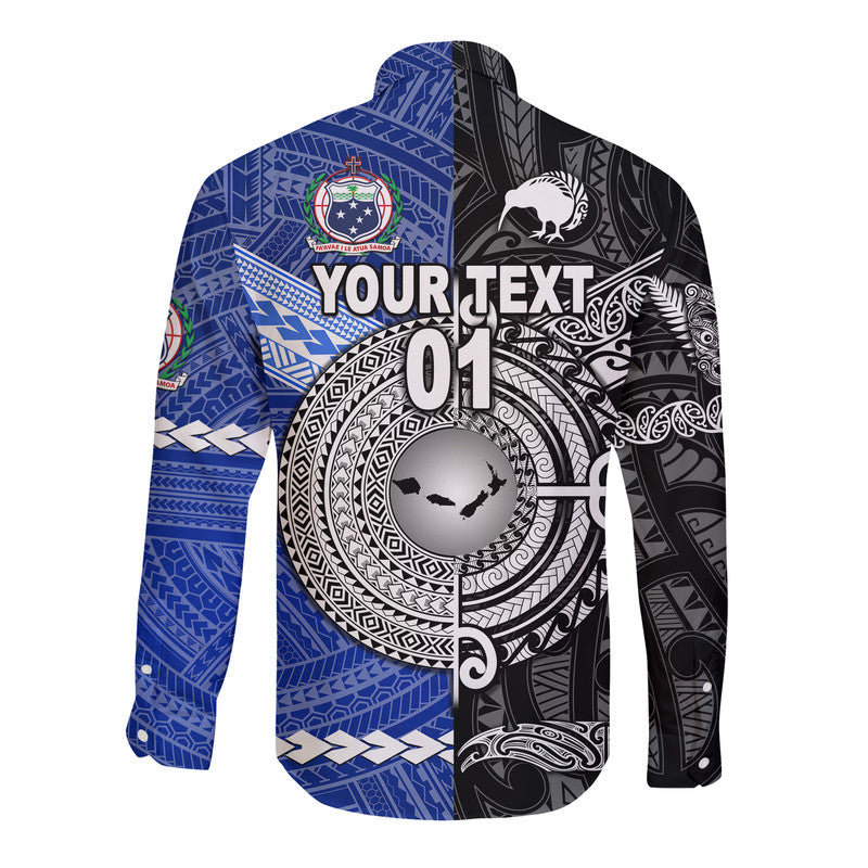(Custom Personalised) Samoa And New Zealand Hawaii Long Sleeve Button Shirt Together Black