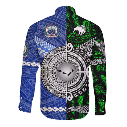 Samoa And New Zealand Hawaii Long Sleeve Button Shirt Together Green