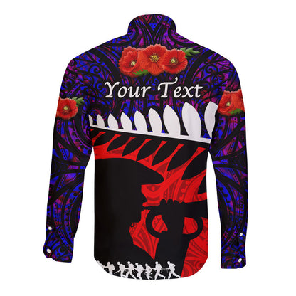 (Custom Personalised) New Zealand Maori ANZAC Hawaii Long Sleeve Button Shirt Remembrance Soldier Purple