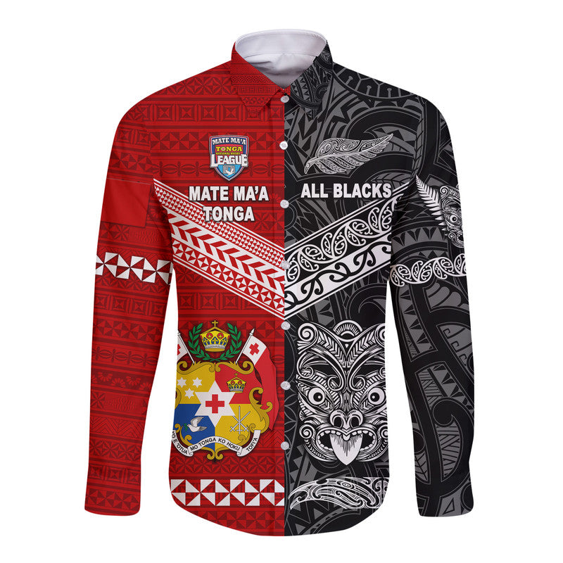 Mate Ma'a Tonga Ngatu And New Zealand Maori All Black Aboriginal Hawaii Long Sleeve Button Shirt Rugby Together