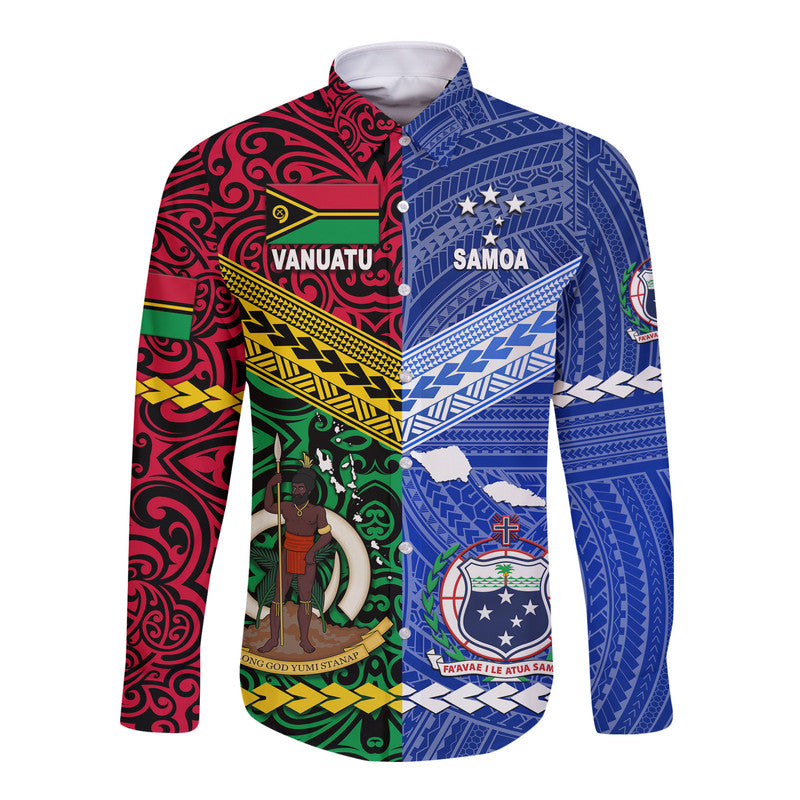 Samoa And Vanuatu Hawaii Long Sleeve Button Shirt Together